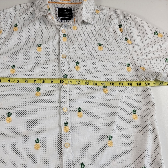 Denim & Flower Button Up Tropical Edition  Short Sleeve Slim Fit Shirt Mens M - Picture 6 of 6